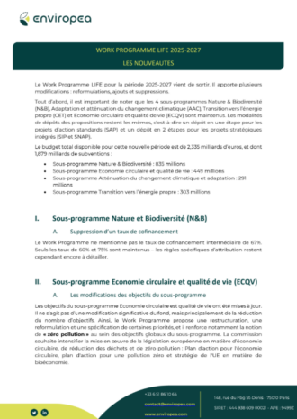 WORK PROGRAMME LIFE 2025-2027  LES NOUVEAUTES